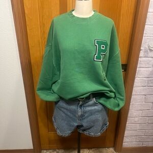 NWT Boyfriend Style Collegiate 100% Cotton Varsity Sweatshirt Green Sz XL